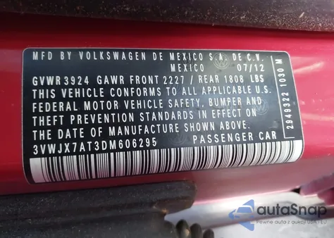 2013 Volkswagen Beetle 2.5L from USA, damaged, VIN 3VWJX7AT3DM606295